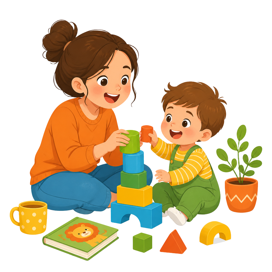 Mãe e criança realizando uma atividade juntas
