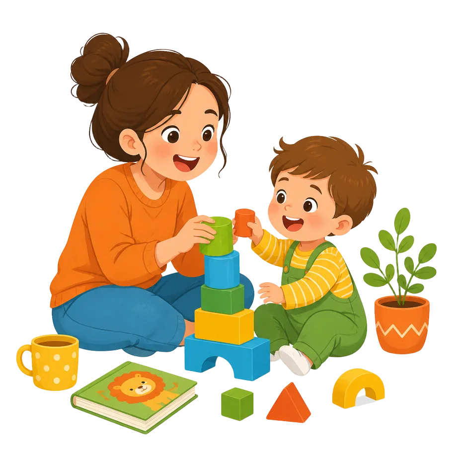 Mãe e criança realizando uma atividade juntas