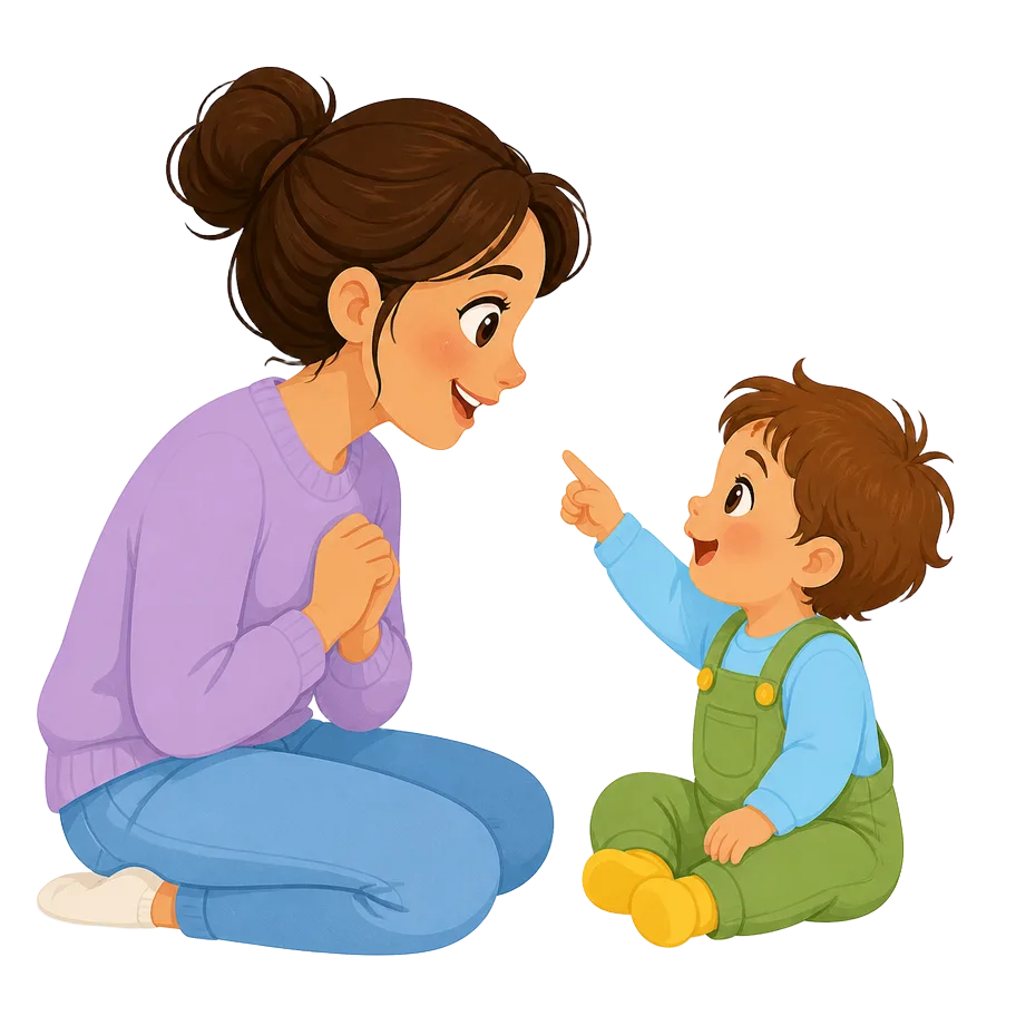 Mãe e criança conversando e interagindo